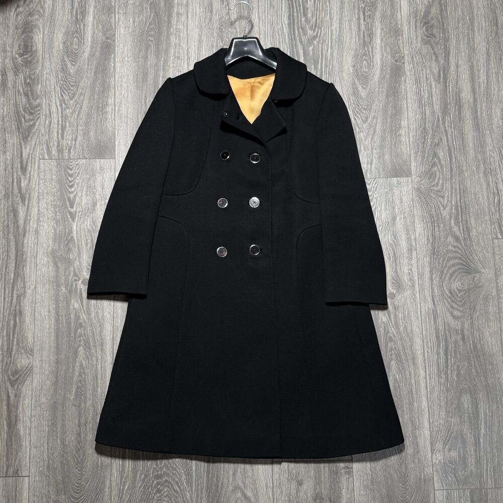 Vintage 1960s Women's Black Wool Trench Coat 60s Lorendale By Bromleigh Size M?